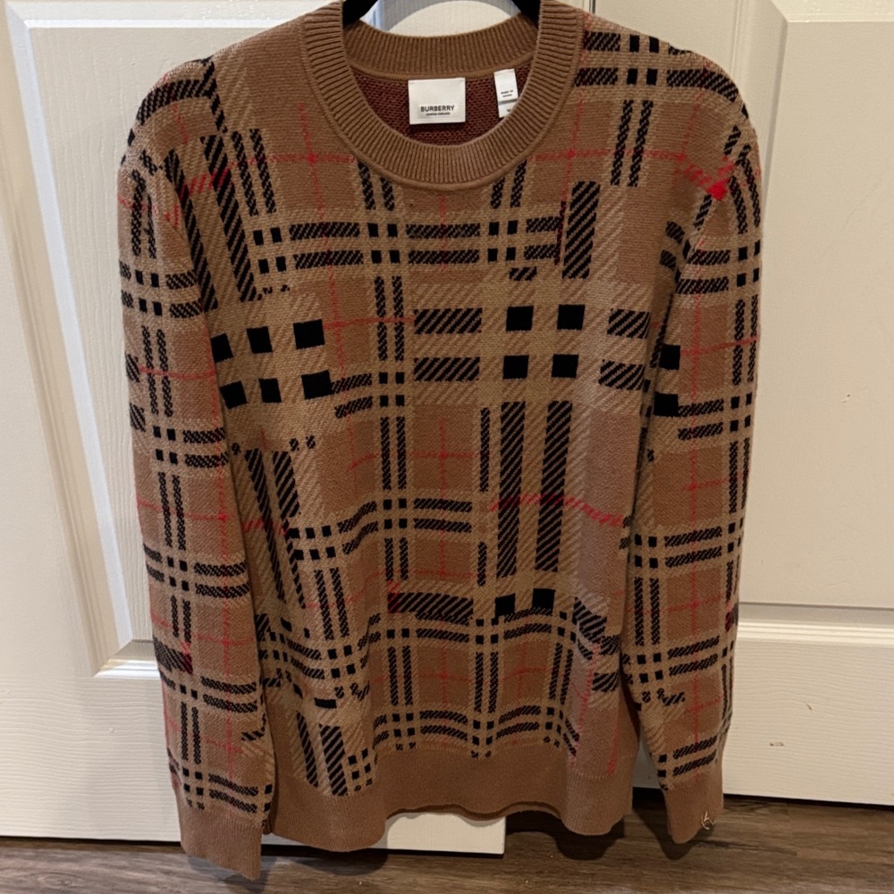 Burberry Tan and Black Patterned Crewneck Sweater